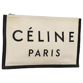 Céline-CELINE Clutch Bag Canvas White Black Auth bs24215-Black,White
