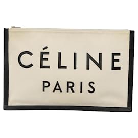 Céline-CELINE Clutch Bag Canvas White Black Auth bs24215-Black,White