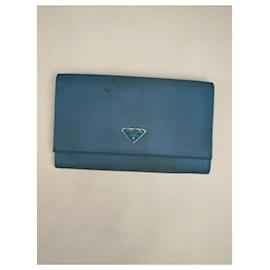Vintage Prada Tessuto Canvas Leather Wallet Blue Blue