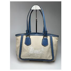 Bolsa vintage de lona e couro Céline Paris azul bege Azul