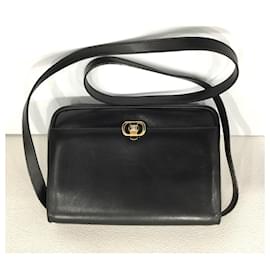 Céline-Celine Vintage Leather Shoulder Bag-Black