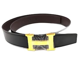 Hermès-Hermes Leather Constance Reversible Belt-Brown,Black