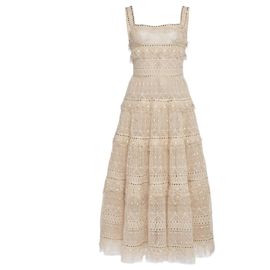 Elie Saab Robe Midi en Macramé Beige