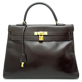 Hermès-Sac à main Hermes Kelly 35-Marron foncé