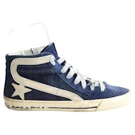 Golden Goose-Leather sneakers-Blue