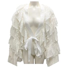 Comme Des Garcons Tao by Commes des Garcons White Ruffled Frill Cotton Cape White