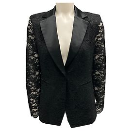 Weill Schwarze Spitzen-Smokingjacke Schwarz