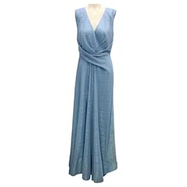 Autre Marque-Talbot Runhof Sky Blue Metallic Sleeveless Gown / Formal Dress-Blue