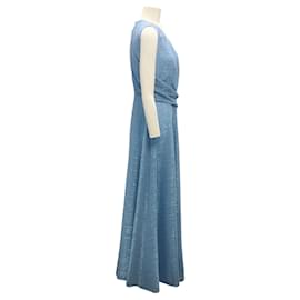 Autre Marque-Talbot Runhof Sky Blue Metallic Sleeveless Gown / Formal Dress-Blue