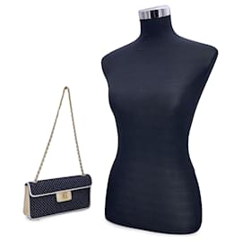Chanel-Vintage Blue Whited Quilted Jersey Small East West Flap Bag-Blue