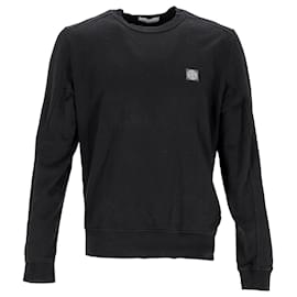 Stone Island-Pull en coton noir avec patch logo Stone Island-Noir
