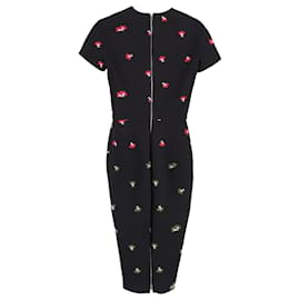 Victoria Beckham- Victoria Beckham Floral Midi Shift Dress in Black Cotton-Black