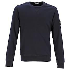Stone Island-Pull en coton bleu marine avec badge boussole Stone Island-Bleu,Bleu Marine
