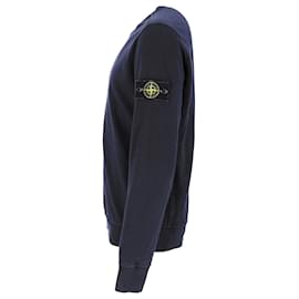 Stone Island-Pull en coton bleu marine avec badge boussole Stone Island-Bleu,Bleu Marine