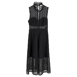 Sandro Paris Alisa gehäkeltes Midikleid aus schwarzem Polyester Schwarz