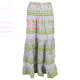 Autre Marque-Johanna Ortiz Printed Tiered Maxi Skirt in Multicolor Cotton-Multiple colors