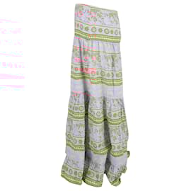 Autre Marque-Johanna Ortiz Printed Tiered Maxi Skirt in Multicolor Cotton-Multiple colors