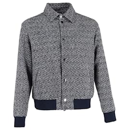 Etro- Etro Textured Bomber Jacket Navy Blue Cotton-Blue,Navy blue