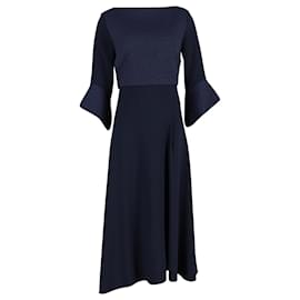 Roland Mouret-Roland Mouret Bateau Neckline Midi Dress in Navy Viscose-Blue,Navy blue