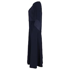 Roland Mouret-Roland Mouret Bateau Neckline Midi Dress in Navy Viscose-Blue,Navy blue