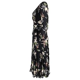 Reformation- Reformation Floral Midi Wrap Dress in Black Viscose-Black