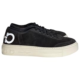 Salvatore Ferragamo-Ferragamo Truman Platform Sneakers in Black Suede-Black
