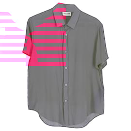 Saint Laurent-Saint Laurent 2022 Short Sleeve Shirt in Pink Viscose-Pink