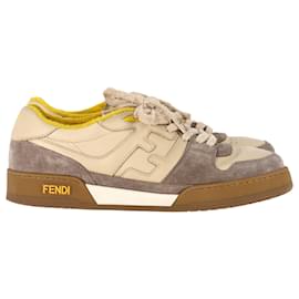 Fendi- Fendi Match Low-Top Sneakers in Beige Suede and Leather-Beige