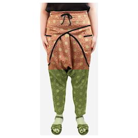 Dries Van Noten-Red and gold sun jacquard trousers - size UK 12-Red