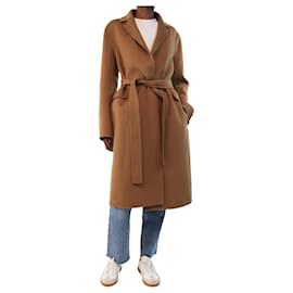 Autre Marque-Camel wool coat with belt - size UK 8-Brown