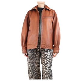 Reformation Brown Leather Oversized Bomber Jacket - size S Brown