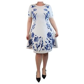 Oscar de la Renta Robe imprimée florale blanche et bleue - taille L Blanc