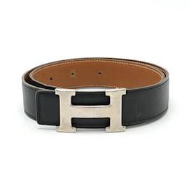 Hermès-Cinto H reversível em couro box da Hermès-Marrom,Preto
