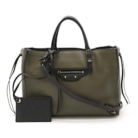 Balenciaga-Sac à main zippé autour en papier A6 Balenciaga-Noir,Vert,Kaki