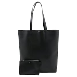 Céline-Celine Black Leather Museum Tote Bag-Black