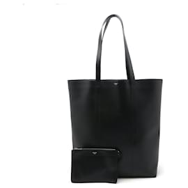 Céline-Celine Black Leather Museum Tote Bag-Black