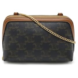 Céline-Celine Triomphe Chain Shoulder Bag Pouch-Brown,Dark brown