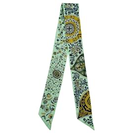 Hermès-HERMES Twilly Tree of Life Green Silk Scarf-Green