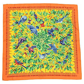 Hermès-Écharpe en soie Hermès - Les Merises Cerises Oiseau-Orange,Jaune