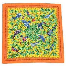 Lenço de Seda Hermès - As Cerejas Merises Pássaro Laranja Amarelo