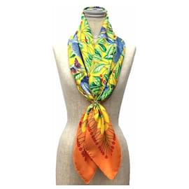Hermès-Hermes Silk Scarf - Les Merises Cherries Bird-Orange,Yellow