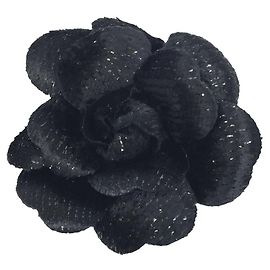 Chanel Black Leather Corsage Brooch Black