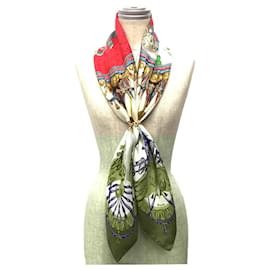 Hermès-Hermes Carre 90 Scarf-Red,Cream