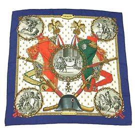 Hermès Bufanda Hermes Carre 90 - Bordado Abeja Napoleón Blanco Azul