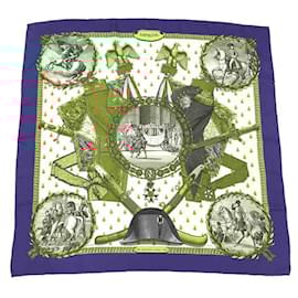 Hermès-Hermes Carre 90 Scarf - Napoleon Bee Embroidery-White,Blue