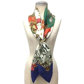 Hermès-Écharpe Hermes Carre 90 - Broderie Abeille Napoléon-Blanc,Bleu