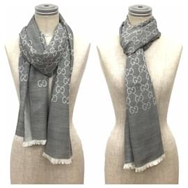 Gucci-Gucci GG Pattern Wool Silk Stole-Brown