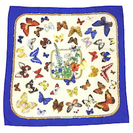 Hermès-Écharpe en soie Hermès en bleu et blanc-Blanc,Bleu