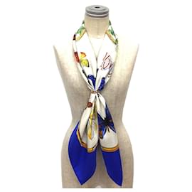 Hermès-Écharpe en soie Hermès en bleu et blanc-Blanc,Bleu