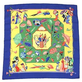Sciarpa Hermès Carré 90 - Ombrelli e Parapioggia Blu Giallo